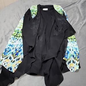 Ania.A open front cardigan tie dye tab sleeve mixed media neutral lagenlook